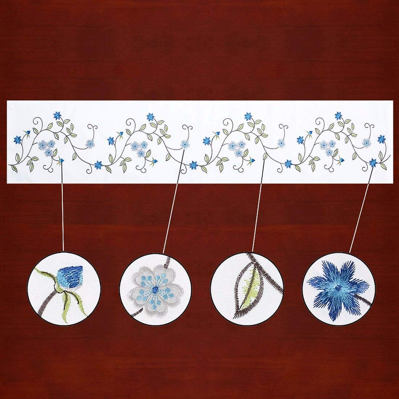 Simhomsen Double Thickness Rustic Embroidered Floral Table Runners for Spring and Summer, Dresser Scarf (Blue, 14 Ã— 70 Inch) - Image 2